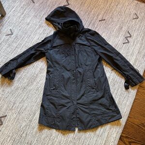 Cole Haan Black Hooded Raincoat Sz L (Fits Like M)